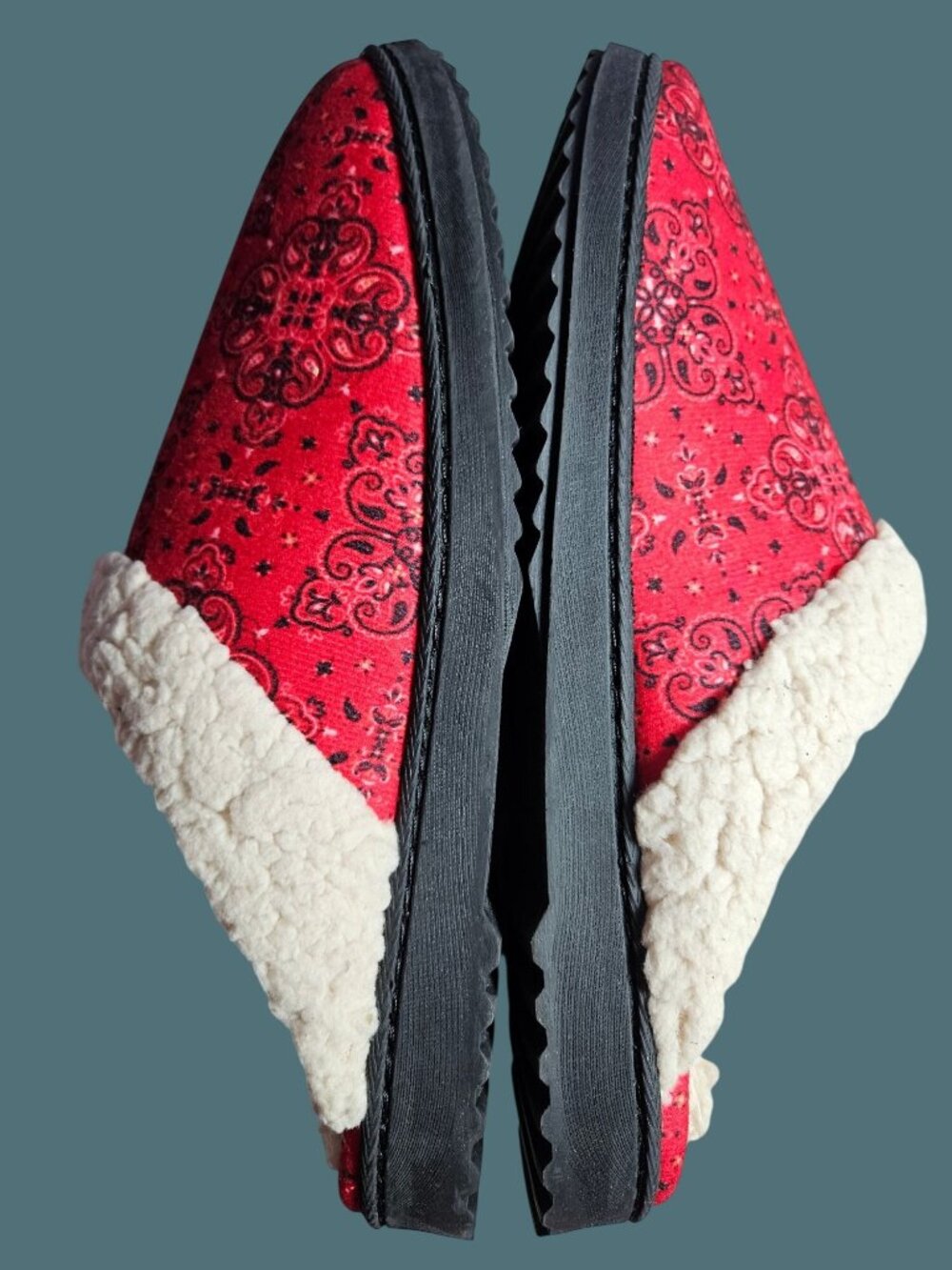 Lincoln Outfitters Red Bandana Faux Shearling Women Slippers Size XL 11-12 - Picture 3 of 8